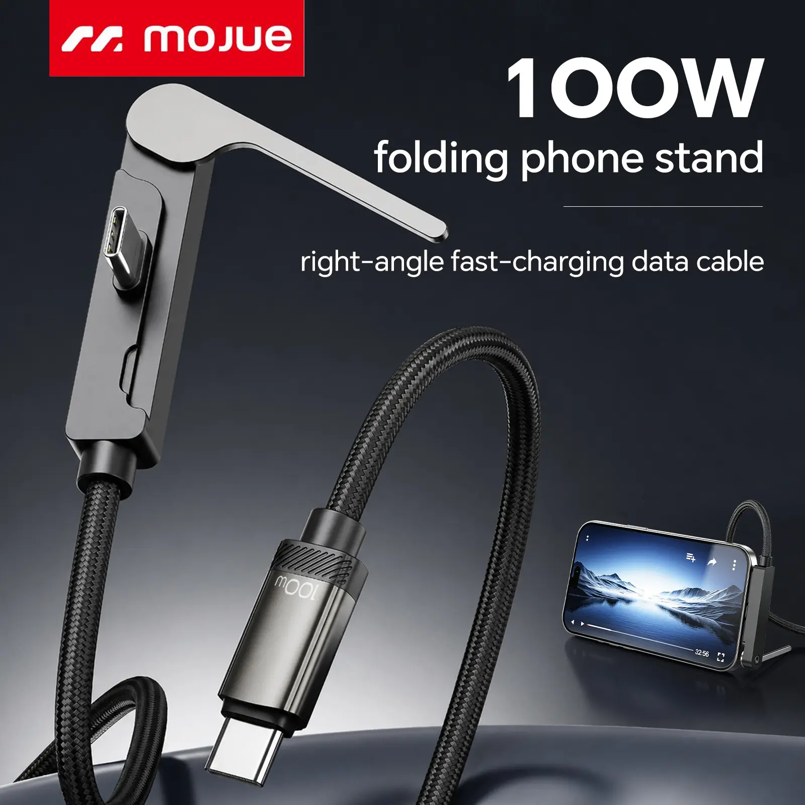 MOJUE Invisible Stand Type-C/Lightning Charger Cable, 100W Super Fast Charging 2-in-1 Charging Cord & Phone Holder for Gaming, Office, Car Travel – Black tiktokshopbacktoschool,back to school,back to school haul