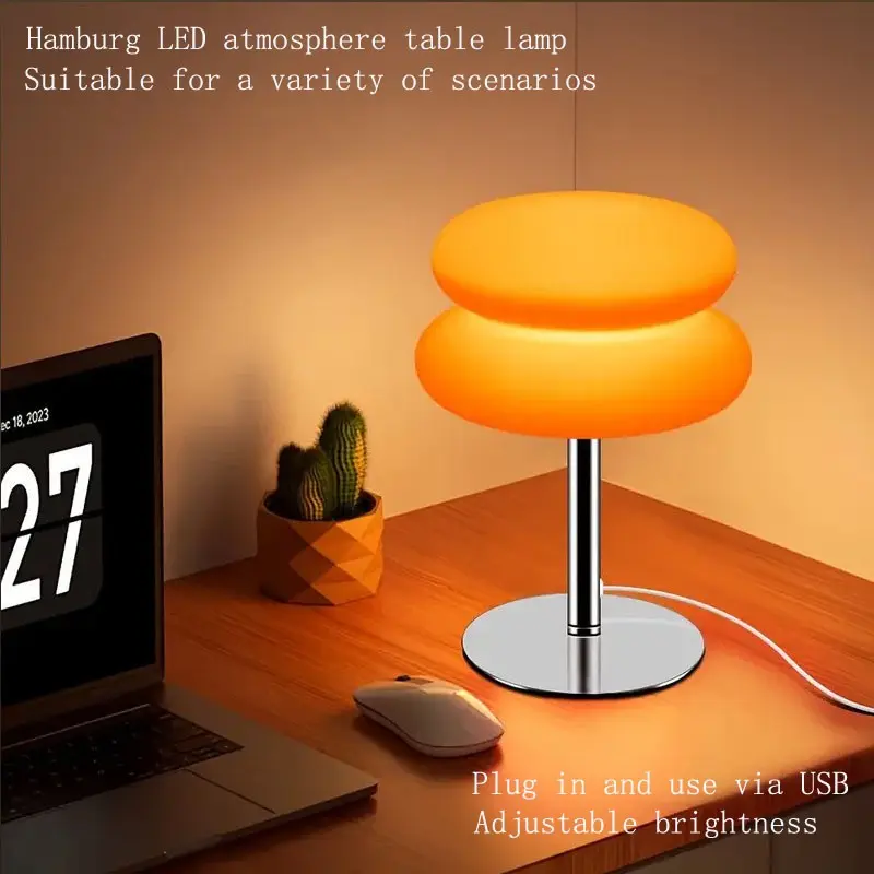 T6028-3 Burger LED Atmosphere Table Lamp, Bread Table Light, Living Room Bedroom Study Night Light, Coffee Bar Restaurant Desk Lamp
