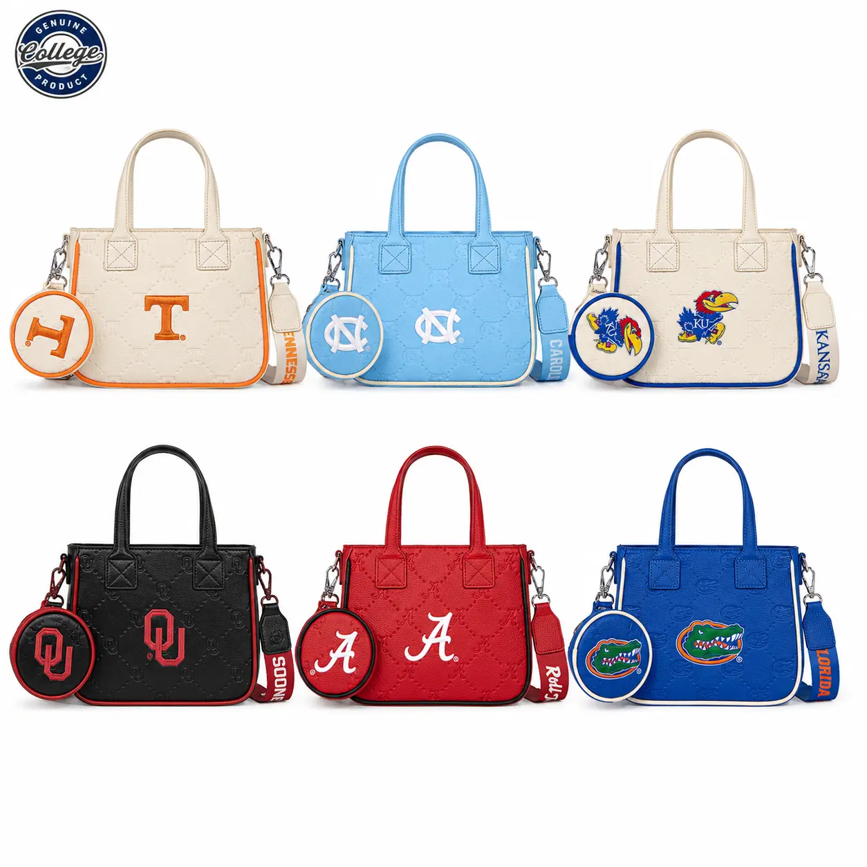 NCAA Tote Bag for Women, Lightweight Tote Bag with Compartments, Shoulder Bag with Removable Coin Purse for Travel, Work, Gym,North Carolina Tar Heels/Florida Gators/Alabama Crimson Tide/Oklahoma Sooners,014