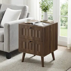 Modern  2 piece End Tables,Wood Side Table Set of 2,Medieval-style double-drawer bedside table with solid wood legs, bedroom nightstand, living room coffee table, 15.75 x 15.75 x 22.64 inches, walnut color, 2-pack