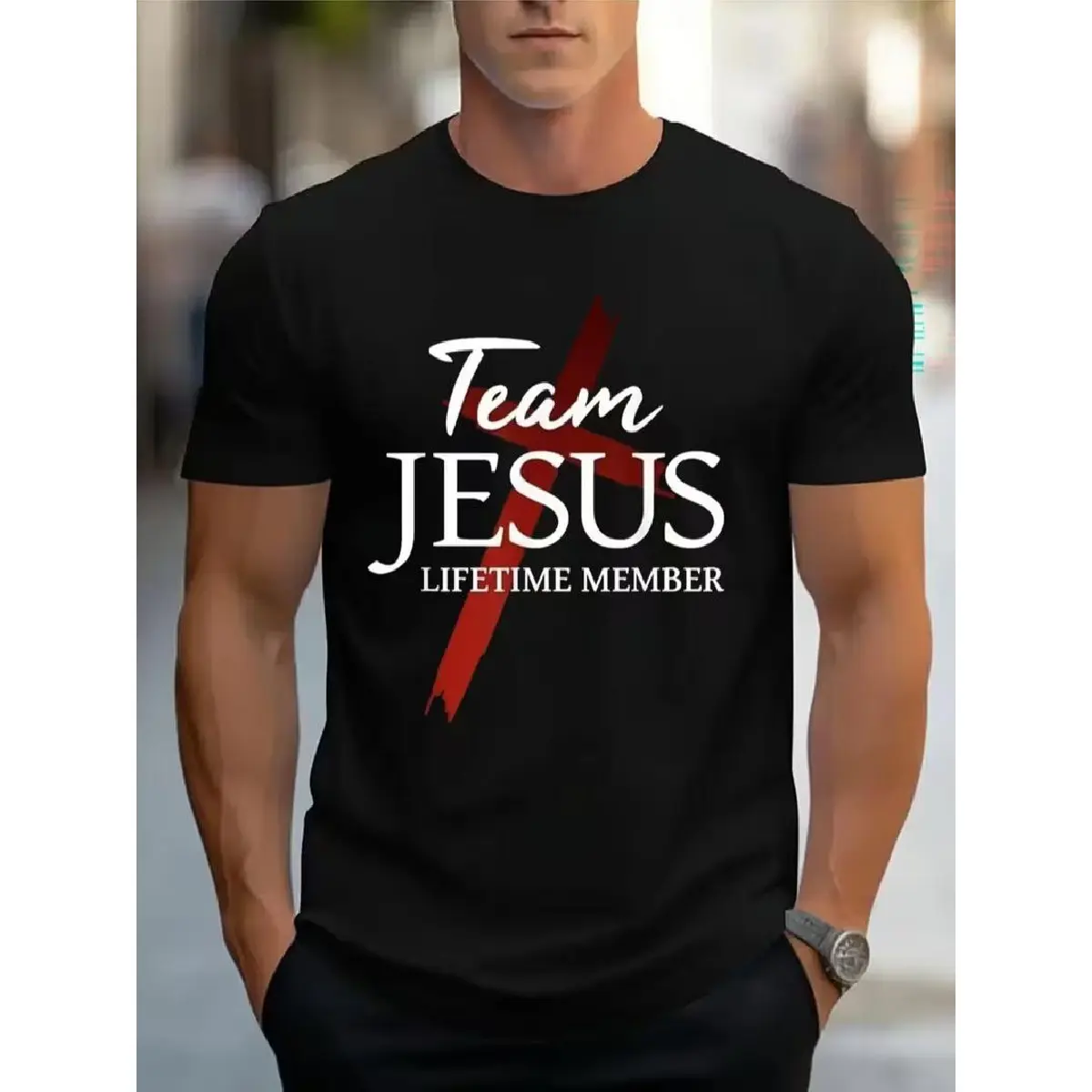 Team Jesus Lifetime Member Mens TShirt Comfortable Crew Neck Casual Cotton ShortSleeves Soft Breathable Top Menswear Tshirt Summer Spring Streetwear Trendy Letter Print