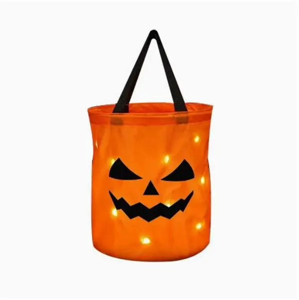 Halloween Pumpkin LED Glow Candy Bucket, Non Woven Reusable Trick or Treat Tote Gift Bags, Portable Night Light Handbags, Suitable for Home Decor, Halloween Christmas Birthday Party Supplies