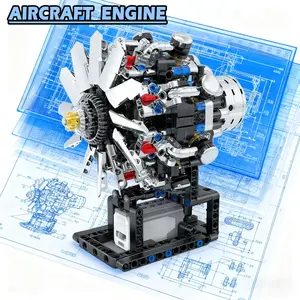 Aircraft V8 Engine Model Building Kit, Motorized Airplane Engine Display Piece, Stem Education Toy for Adults, Durable Abs Material