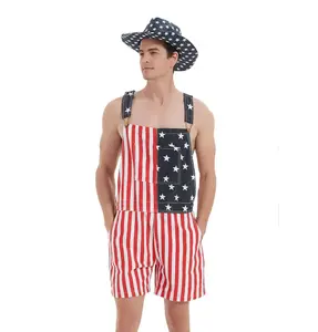 OPDNBON 250th American Flag Overalls Shorts USA Romper 4th of July Jumpsuits Stars and Stripes Work Bibs Coveralls Gifts for Men, Menswear
