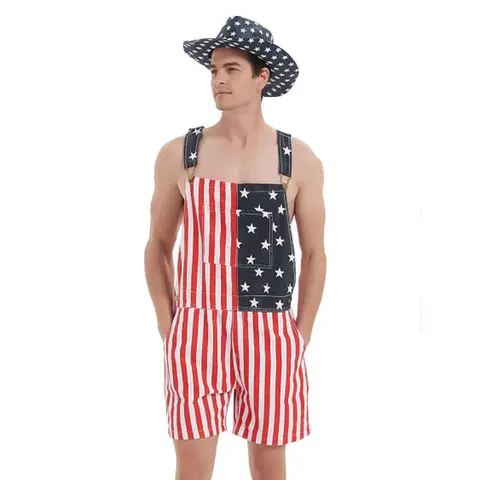 OPDNBON 250th American Flag Overalls Shorts USA Romper 4th of July Jumpsuits Stars and Stripes Work Bibs Coveralls Gifts for Men, Menswear