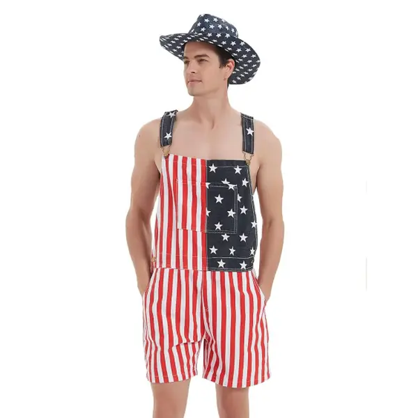 OPDNBON 250th American Flag Overalls Shorts USA Romper 4th of July Jumpsuits Stars and Stripes Work Bibs Coveralls Gifts for Men, Menswear