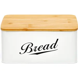 Metal Bread Box with Bamboo Cutting Board Lid