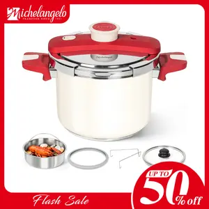 MICHELANGELO Stainless Steel Pressure Cooker, 3/6/8 Quart 3-in-1 Pressure Pot, Large Capacity Muti-purpose Cooking Pot,Durable Pressure Cooker for Home Kitchen Induction Compatible, with Glass Lid & Steamer