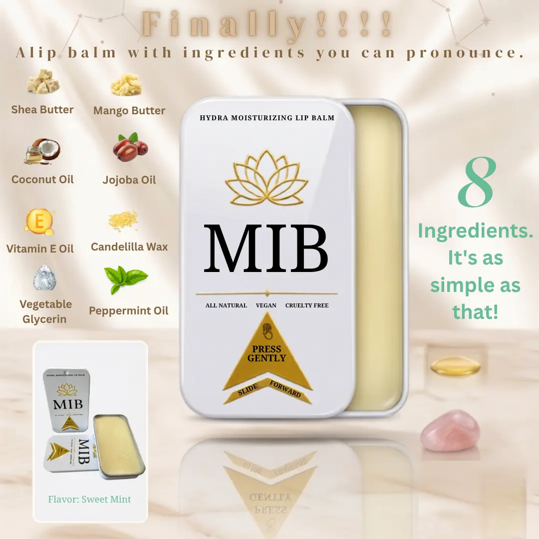 MIB Hydra Moisturizing Lip Balm - Sweet Peppermint, Smooth, Shea-Infused, Vegan, Oil-Based Lip Treatment for Skincare, Lightweight