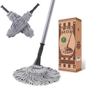 Mop with 2  Microfiber Heads, Easy Wringing Twist Mop, 57.5 inch Long Handle, Wet Mops for Floor Cleaning, Commercial Household Clean Hardwood, Vinyl, Tile and  (Grey)