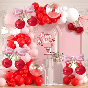 Cherry Theme Balloon Arch Kit Red Pink White Clear Bobo Garland Party Decor Set