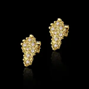 High-End 14K Solid Brass CZ Golden Nugget Iced Earring Earrings Jewelry Stud Fashion Unisex Men Women