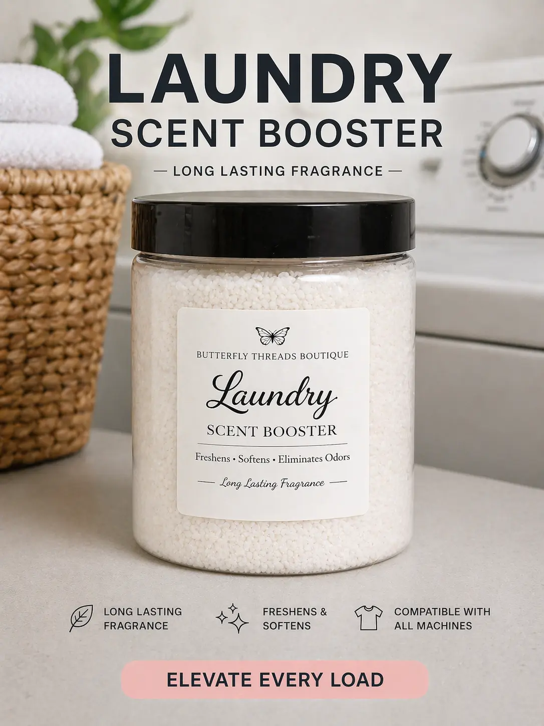 Butterfly Threads Boutique Scented Laundry Scent Booster, Brightening Clean Long-Lasting Laundry Freshener, 15 Scents, 16oz Jar