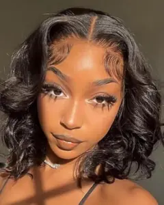 Wear and Go Glueless Wigs Pre Plucked Pre Cut 4x4 Body Wave Bob Wig Human Hair wigs for Black Women Short Bob Wig Human Hair Natrual Color Wigs for Beginners  Hd Frontal Wig Fluffy Natural Wig