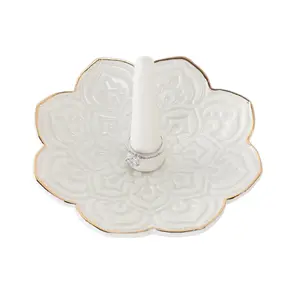 HOME SMILE Ceramic White Mandala Ring Holder,Decorative Jewelry Dish Tray, Engagement Wedding Birthday Valentines's Day Gifts for Women