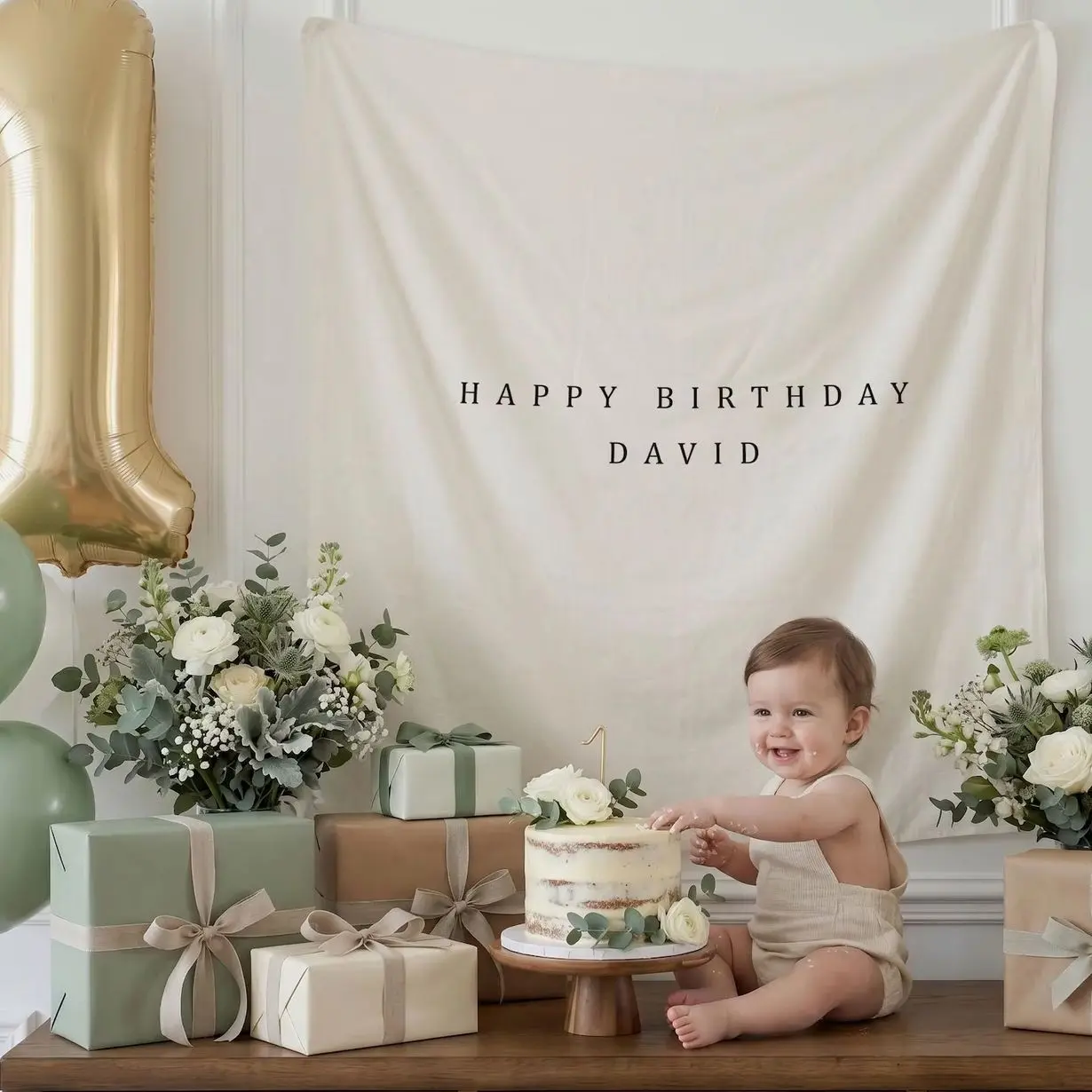 Personalised Birthday Name Flag, Personalized Birthday Tapestry, Custom Name sign, Boho Strip Banner, Fabric Wall Art, Neutral Nursery decor
