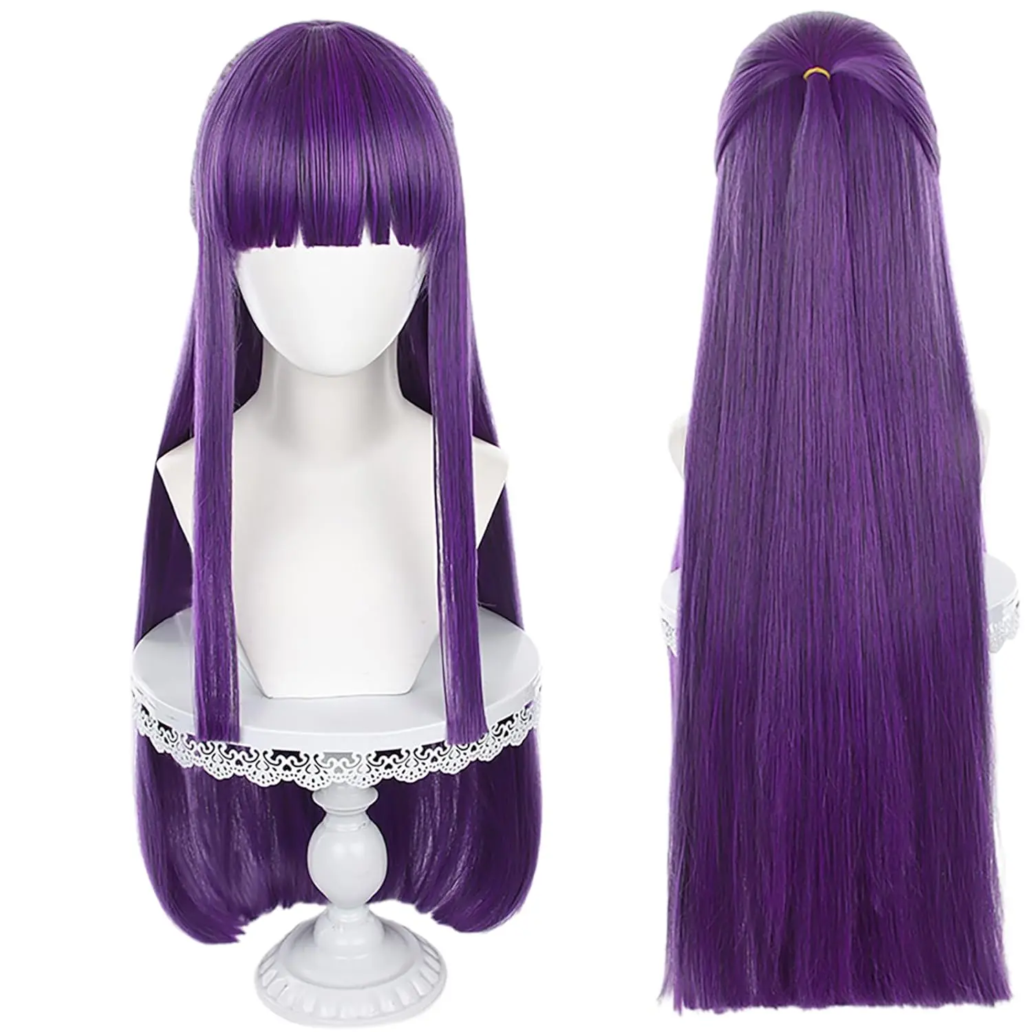 Anime Long Purple wigs with Bangs Pre half-up hairstyle Women's WIG Sousou no Fer-n wig Daily replace wigs Halloween,Christmas,Comic con,Costume Party
