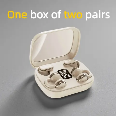 Fluffdrip Q10 2026 True Wireless Clip-On TWS Electronic Earbuds (2 Pairs) - Mini Transparent Digital, 2-in-1 Bluetooth, Sweatproof, Charging Function, Compatible with iOS/Android/Windows for Sports, Commuting