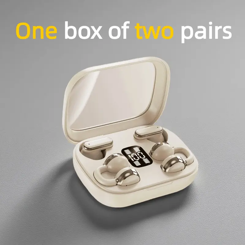 Fluffdrip Q10 2026 True Wireless Clip-On TWS Electronic Earbuds (2 Pairs) - Mini Transparent Digital, 2-in-1 Bluetooth, Sweatproof, Charging Function, Compatible with iOS/Android/Windows for Sports, Commuting