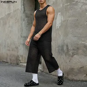 INCERUN Men's Rave Mesh Two-Piece Set Festival Summer Fit