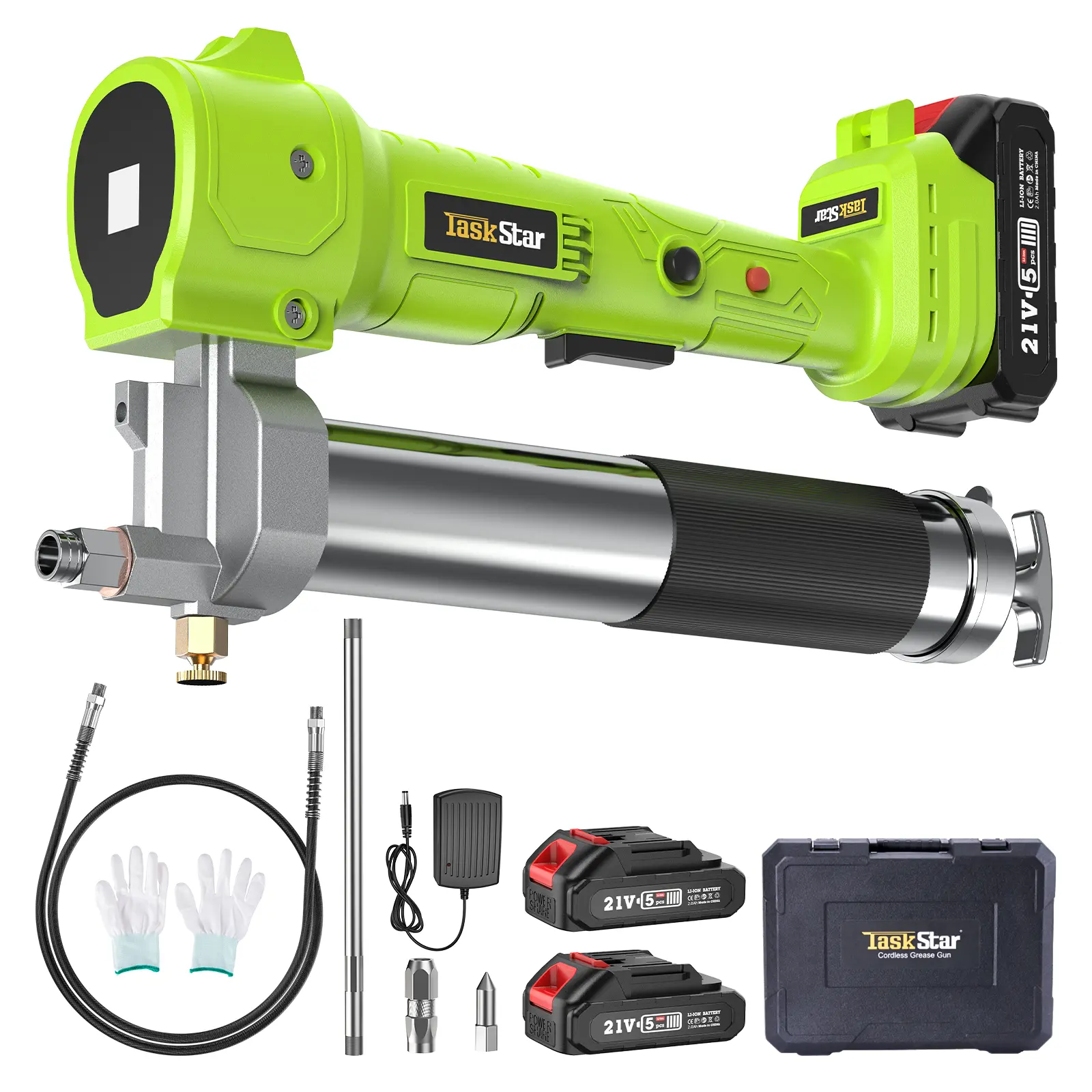 TaskStar Electric Grease Gun Kit, 39.4”Flexible Hose with 2 Batteries and Charger, 10000 PSI Cordless Grease Gun with Super Bright LED Light, For Truck, Pickup,Agricultural Machinery, #Power Tool #Heavy Duty #Portable#