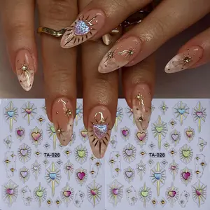 Heart Embossed Nail Art Stickers, Baroque Sparkling Star Elements DIY Nail Decals, Cute Design Nail Decoration, 2 Pcs Set