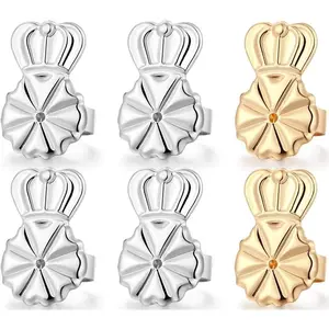 3 Pairs Earring Lifters,8MM  Earring Backs for Droopy Ears,Adjustable Crown Earring Backs for Heavy Earring (8MM 2silver +1gold)