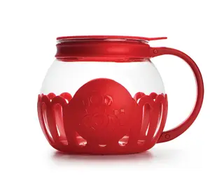 1.5 Quart Red Borosilicate Glass Microwave Popcorn Popper - Kitchen Utensil - Utensils Lid Silicone