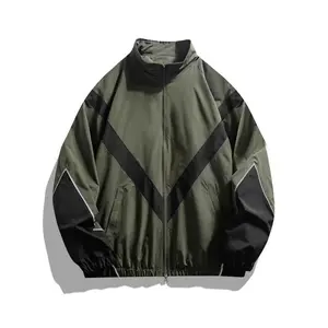 Men's Colorblock Zip Up Funnel Neck Jacket, Loose Casual Long Sleeve Zip Front Outerwear for Spring & Fall, Fashion Men's Clothes for Daily Wear