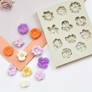 DIY 11-hole Flower Fondant Shaped Silicone Liquid Silicone Mold Fondant Tool Silicone Mold Cake Mold Baking Tools Baking Supplies
