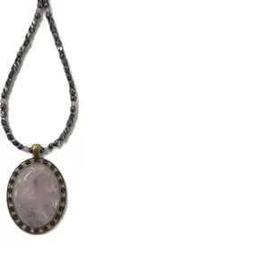 Magnetic Hematite Necklace with Black Faucet Beads & Pink Lavender Quartz Pendant High-Quality Faceted Beads
