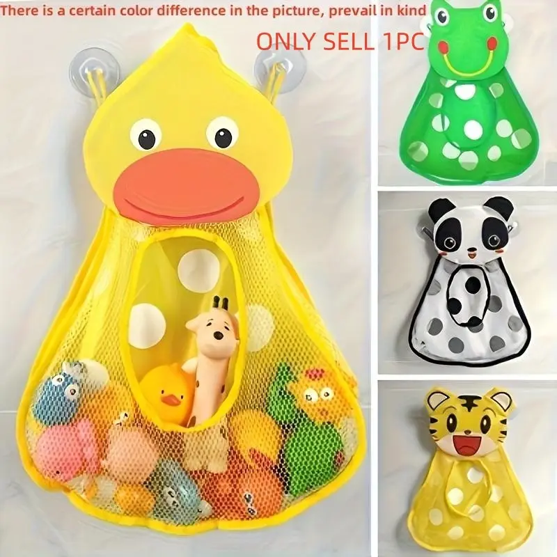 Cartoon Duck Hanging Mesh Storage Bag, Bath Toy Organizer with Suction Cups, Stuffed Animal Storage Pouch, Bathroom Toy Organizer, Available in Various Sizes