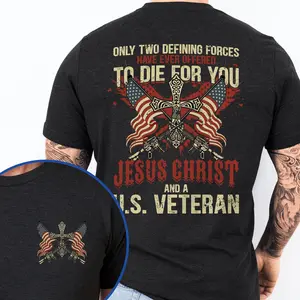 Veteran Jesus Christ And A United States Veteran Flag USA Christian T-Shirt VTM603TS