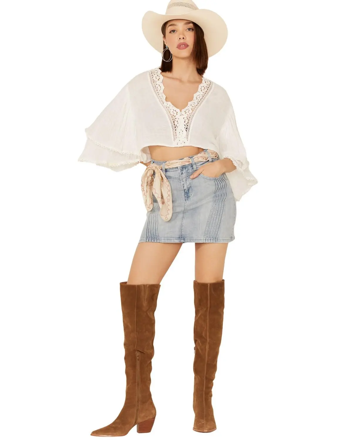 Rock & Roll Denim Women's And Cowgirl Light Wash Pintuck Detail Skirt - 69H3701