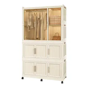 Portable Wardrobe Closet Storage Organizer for Clothes,Clothes Dresser,9 Magnetic Doors-9 Cubes & 1 Hanging Rod,6 pcs hangers , Baby Wardrobe Storage Cabinet,White    RR