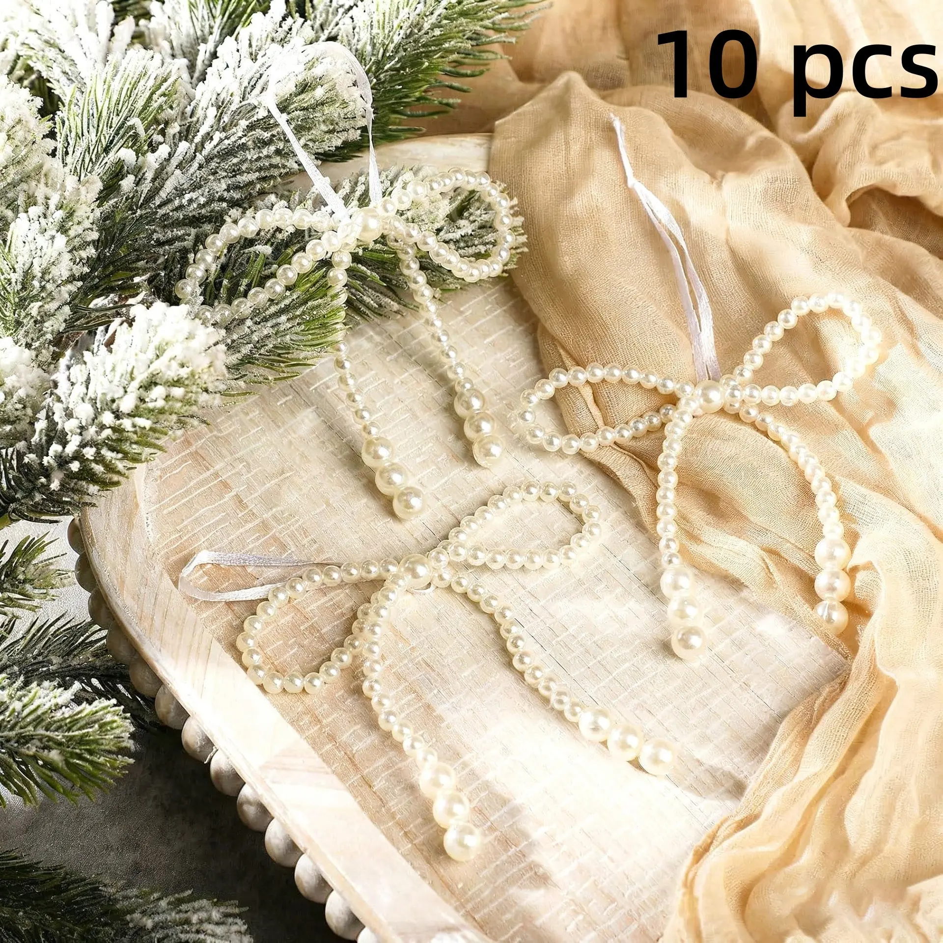 10pcs Resin Pearl Bowknot Decorations, Christmas Tree Ornament, Gift Box Decoration, Festive Holiday Gifts, Elegant Home Décor
