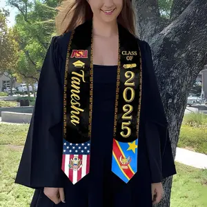 Custom Mixed Two Flags Graduation Stole, Kente Mix Graduation Sash, Personalized African Graduation, Congo Flag Stole, Class of 2026 Graduation Stole