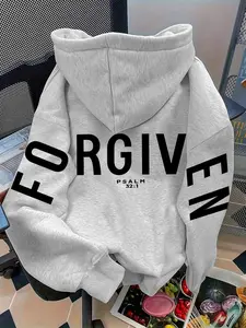 Women's Fall Winter Womenswear Letter Print Loose Fit Casual Sweatshirt, Jesus Prayer Hoodie with Drawstring Shoulder Slouchy Sleeves, Comfortable Wear, Letter Patched Sweatshirt