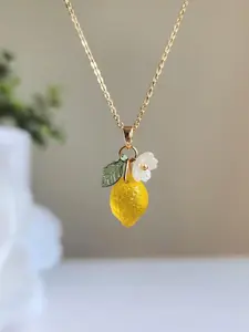 Lemon Fruit Necklace, Customizable Lemon Citrus Fruit Necklace, Perfect Food Gift for Her, Unique Jewelry for Women