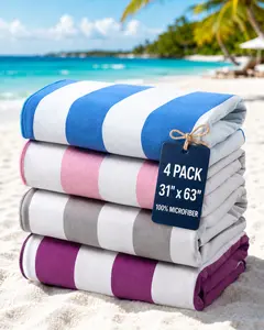 REDKISS 4 Pack Beach Towels 31x61 Inch, Ultra Lightweight Microfiber Pool Towels, Sand Free, Quick Dry & Highly Absorbent Cabana Striped Bath Towels for Beach, Swimming, Camping & Travel (Multicolor)
