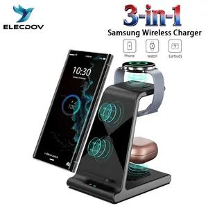 3-in-1 Samsung wireless charging station features efficient heat dissipation, an LED charging indicator, and is compatible with Samsung Galaxy S24 Ultra/S23 Ultra/Z Flip 5/Fold 5/Buds, and Galaxy Watch 6/5 Pro/4/3. ELECDOV D2