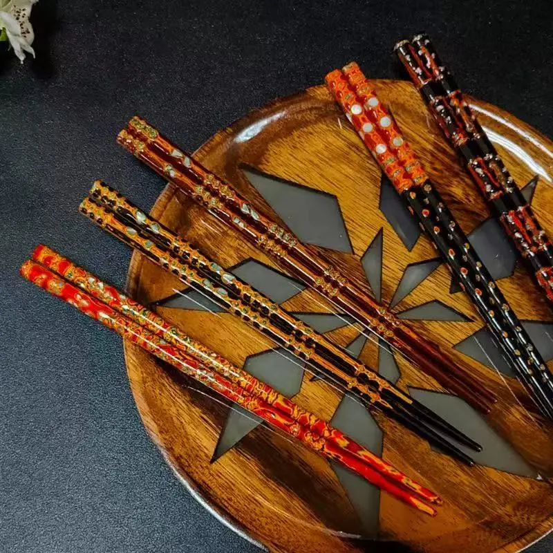 Ancient Traditional Chopsticks with Mother-of-Pearl Inlay, Handmade Raw Lacquer Hardwood, Reusable Luxury Tableware and Collectible Craft, Birthday Gift Ideas, Kitchenware, Cutlery