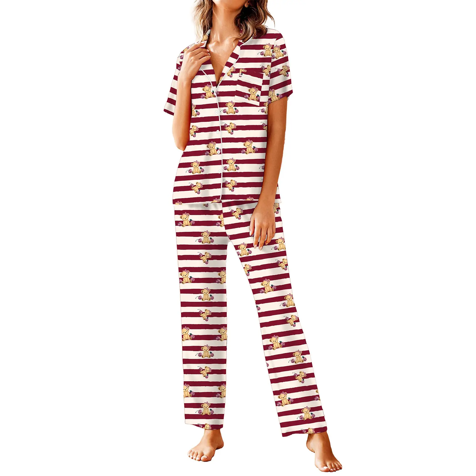 Avidlove Women Pajamas Set Notch Collar Soft Sleepwear Pjs Short Sleeve Button Down Nightwear with Long Pants