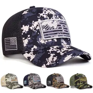 Unisex Embroidered Camo Trucker Snapback Hat, Velcro U.S. Flag Patch, Mesh Duckbill Design for Sports & Outdoor Activities, Camo Trucker Hat,summerwins