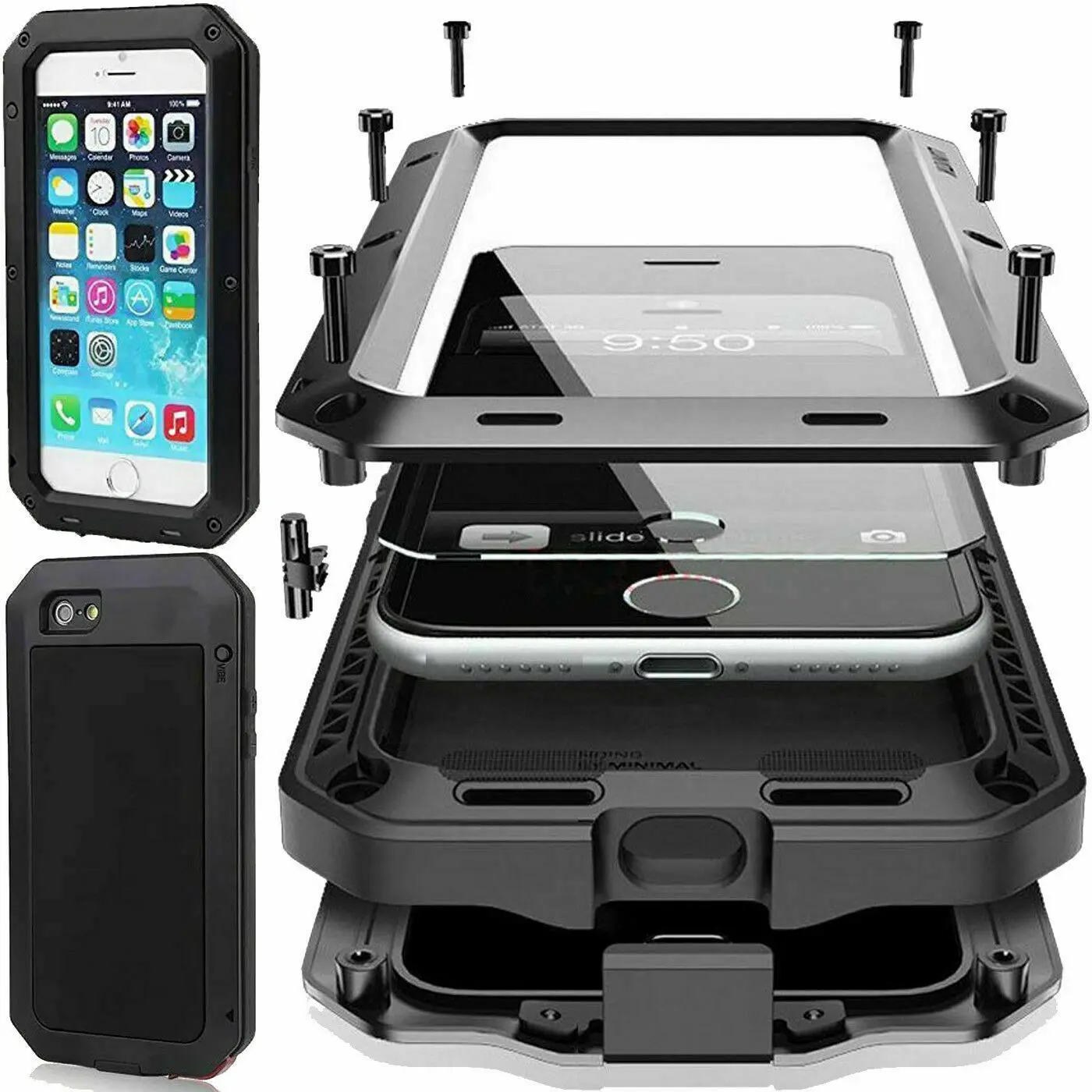 Heavy-Duty Smartphone & Cellphone Casing with Silicone Liner for iPhone 16,15,14 Plus,13,12,11 Pro Max,XS,XR - Metal Cover, Dustproof, IP54 Water-Resistant, Screen Protector, Devices Accessories, Tempered