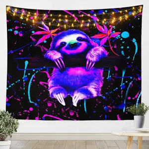 Graffti Sloth Wall Hanging,Cute Sloth Tapestry,Colorful Cartoon Sloth Decorations Wall Blanket,Kawaii Animal Wall Art,Medium 59W"x59L" Decor Room