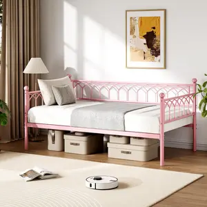 Wide Twin Daybed Furniture with Trundle Set for Home, Metal Vanity Sofa Bed Frame Chair, Space-Saving Guest Bed for Small Apartments, Dorms & Living Rooms, No Box Spring Needed