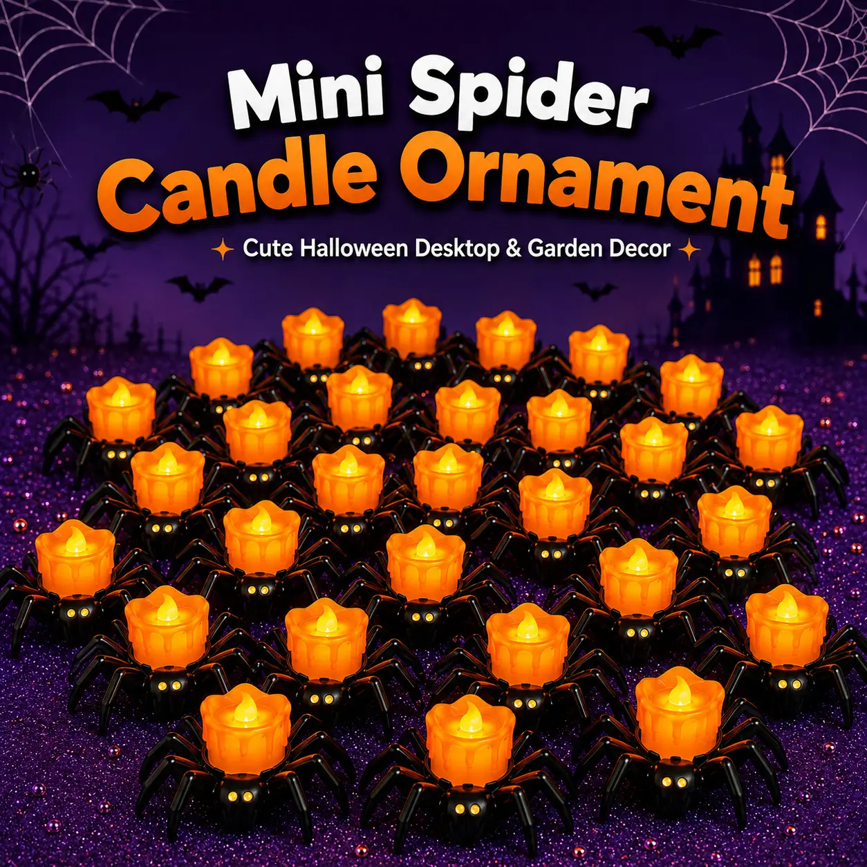 Halloween LED Spider Tealight Candles - Flameless Battery-Powered Home Supplies with Spider Design, Spooky Atmosphere Ambient Lighting for Party & Halloween Events