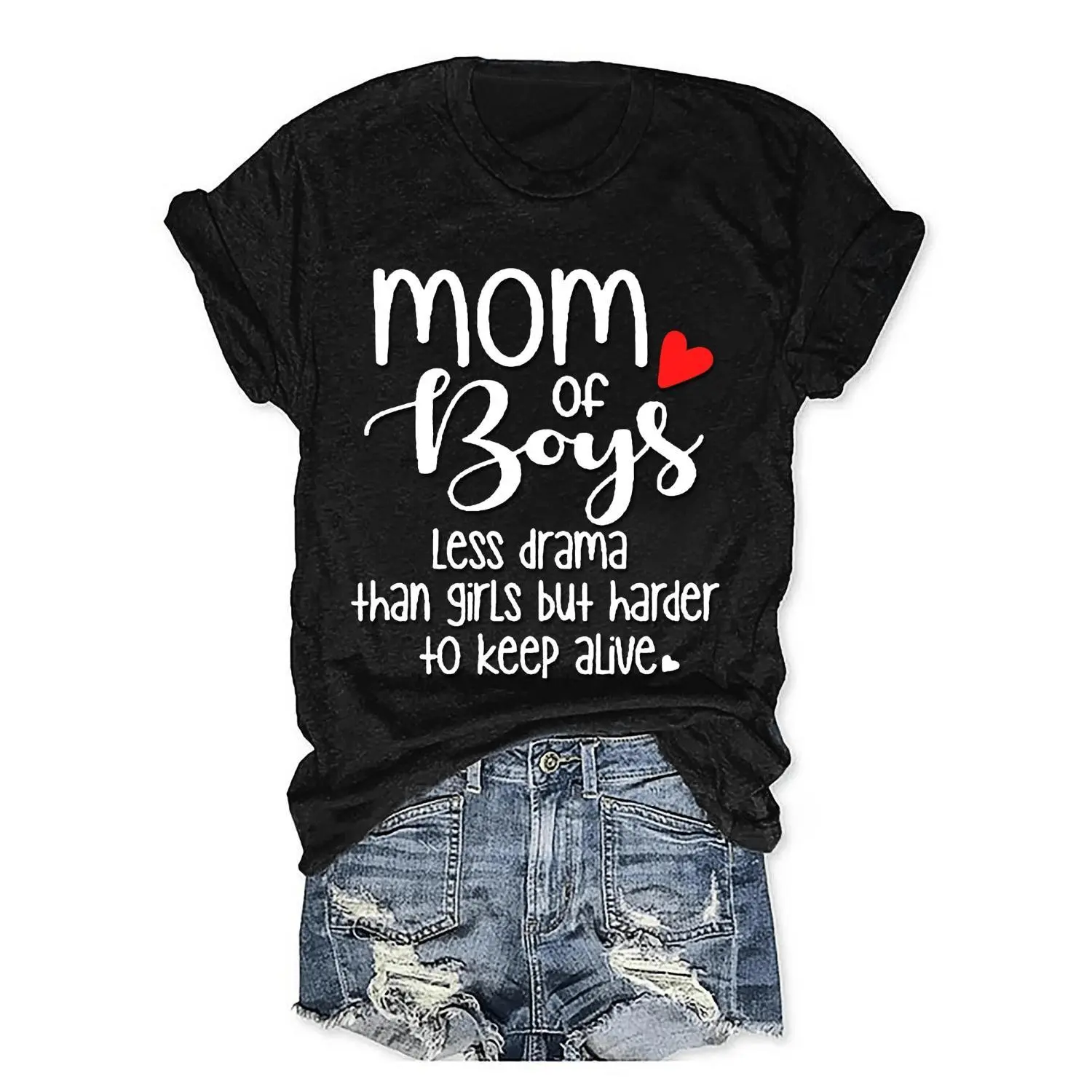Women Casual Cotton T-shirt with Printed Short Sleeves and Reversible Design