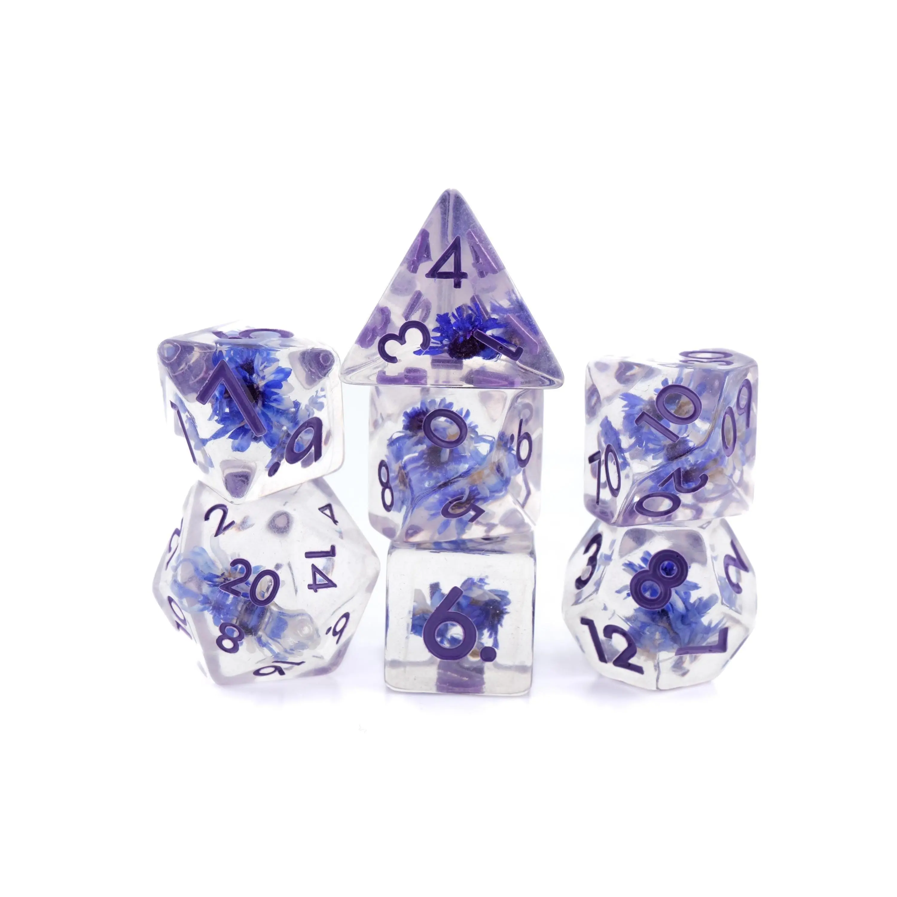 Flower Resin DnD Dice Set, 7-Piece Colorful Plant RPG Dice with Vibrant Flowers in Clear Resin for Dungeons & Dragons, Pathfinder Tabletop RPGs